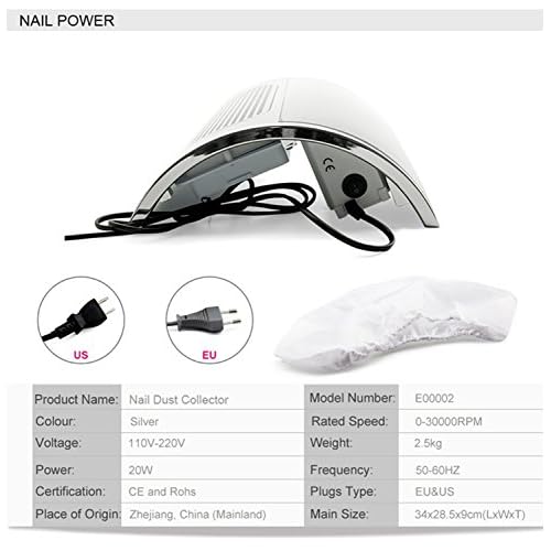 Nail Dust Collector Suction Extractor - Powerful Vacuum Cleaner with 3 Fans & 2 Dust Collection Bags for Acrylic Nail Salon