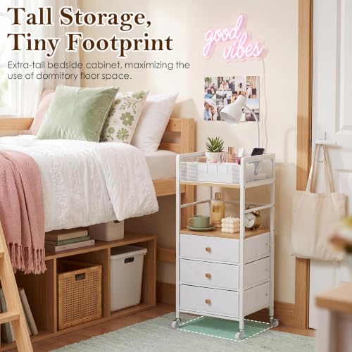 Narrow College Dorm Nightstand with 3 Drawers - Space Saving