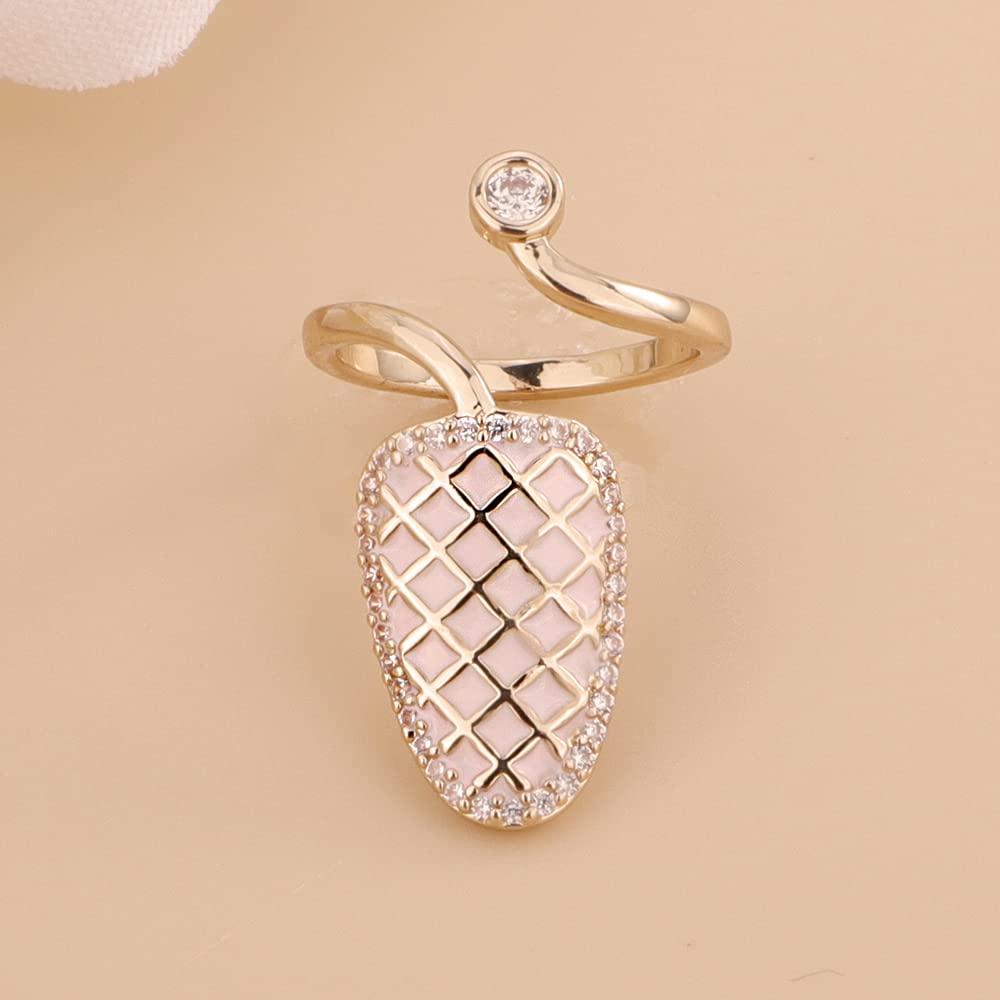 Rumtock Pink Nail Protecting Ring with CZ Crystal Gold Nail Cap Charms Fashion Jewelry for Women and Girls