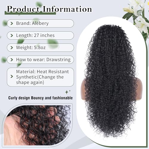 27 Inch Drawstring Ponytail Extension Deep Curly Black