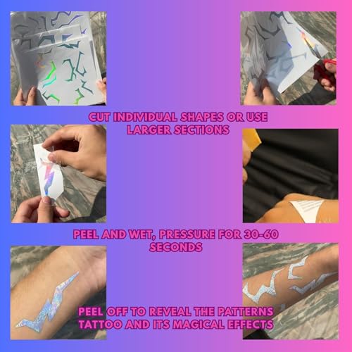 Iridescent Lightning Patterns Temporary Tattoos - Body Tattoo Set for Halloween, Cosplay, Festivals, Dance Parties, and Raves