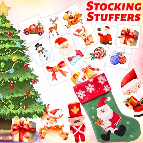 winthrop 240 Pcs Bulk Christmas Temporary Tattoos for Kids, Individually Wrapped Safety Waterproof Tattoos Stickers, Best Choice for Christmas Goody Bag Stuffers, 60 Different Designs Santa Snowman