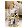 Makeup Brush Holder with Dustproof Lid, 360¡Æ Rotating Makeup Organizer, Spinning Cosmetic Organizer Pen Holder for Vanity Bathroom (Clear Gold)