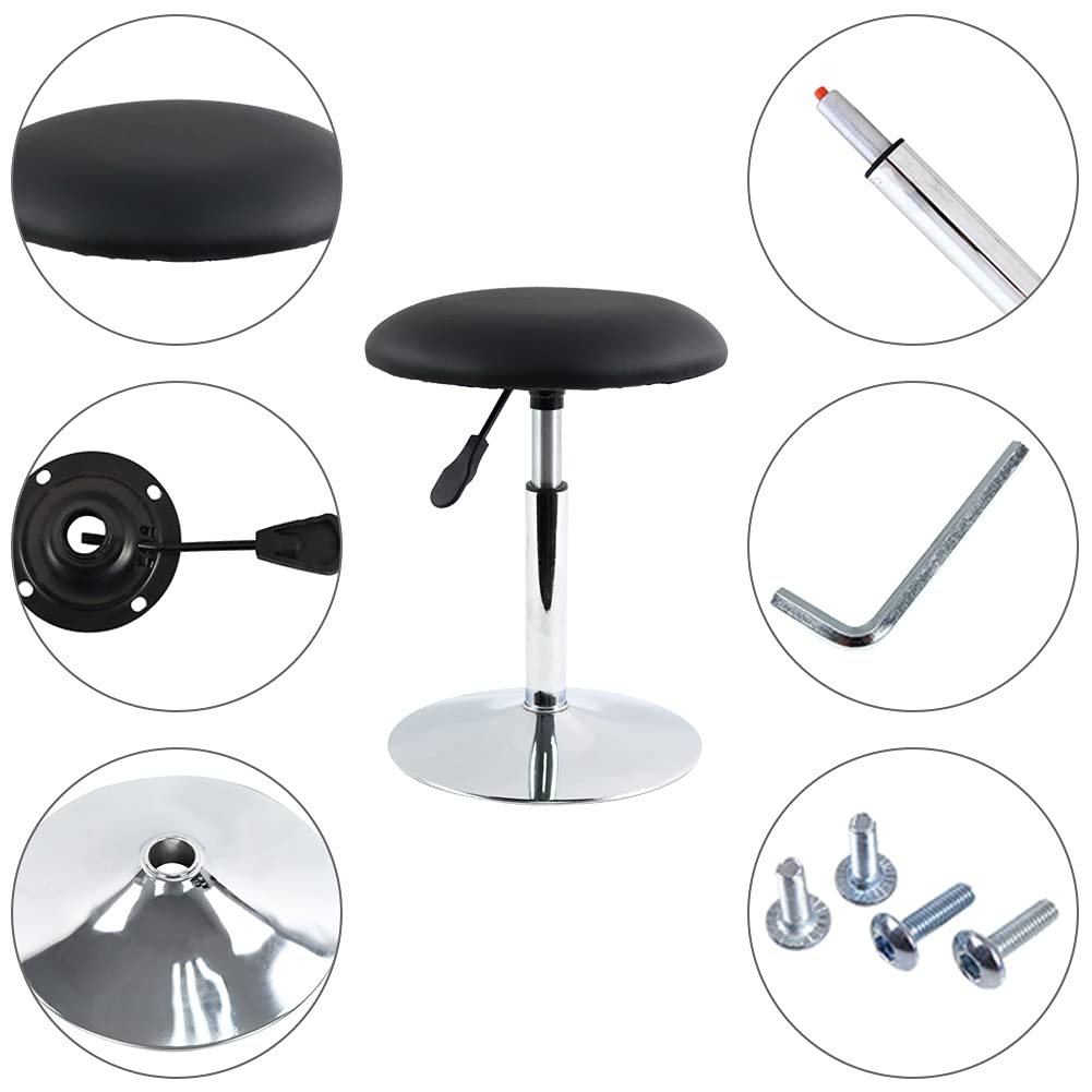 FURWOO Short Round Spa Stool Make up Stool Height Adjustable Vanity Stool Swivel Bench for Bedroom Living Room Black