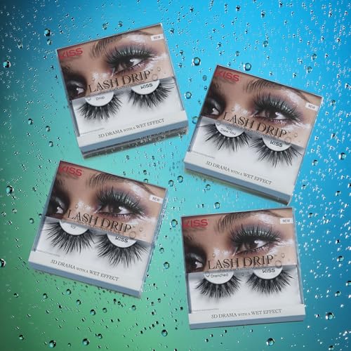 KISS Lash Drip False Eyelashes, Spiky X Boosted Volume, Unique Wet Look Hydrated Effect, Multi-Length Rewearable Fake Eyelashes, Wispy Crisscross Lash Pattern, Style ¡®Icy¡¯, 1 Pair (Pack of 2)