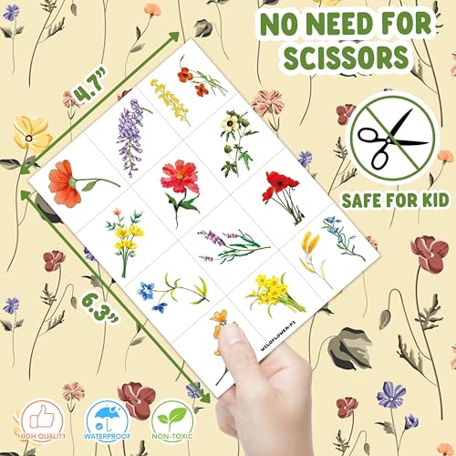 96 Pre-Cut Wildflower Temporary Tattoos - Party Favors