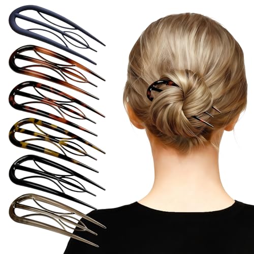 6PCS Tortoiseshell U-Shaped French Hair Pins for Elegant Styles