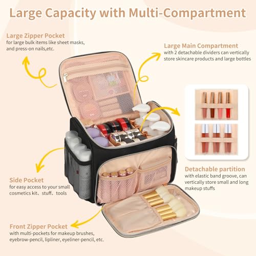 Large Makeup Bag with Organizer Compartments & Quilted Design