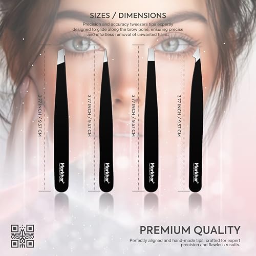 Markhor Black Majesty 4-Piece Tweezer Set for Eyebrows & Hair Removal