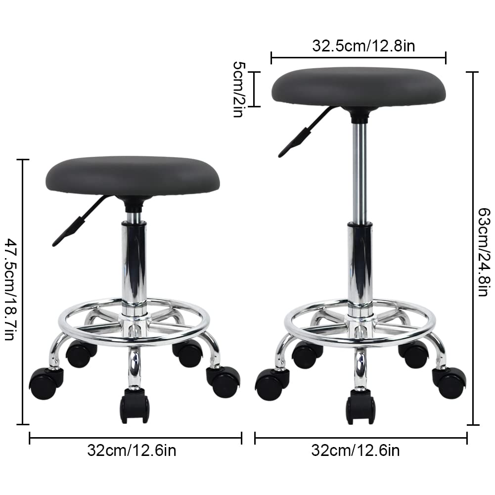 WKWKER Swivel Rolling Stool with Footrest Height Adjustable PU Leather Office Stool Chair for Bedroom Shop Counter Salon Vanity Spa Massage Beauty Desk Small (Grey)