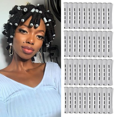 YOROSTAR Gray 40pcs Perm Rods Set for Short Natural Hair with Comb - No Heat Curling