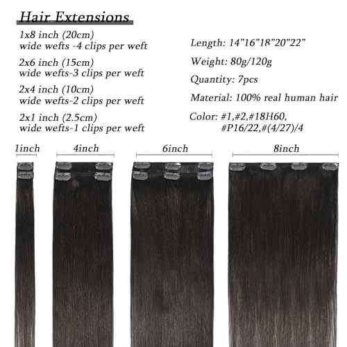 Savasana Clip in Hair Extensions Real Human Hair Straight 7 Pcs Hair Extensions Double Weft Thick Dark Brown 18 Inch 120g