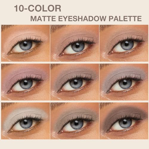10 Colors Matte Neutral Eyeshadow Palette, Taupe Brown Mauve Nude Eye Shadow for Older Women, Blendable Long Lasting Natural Grey Smokey Eyeshadow Cool Toned Contour Makeup Palette