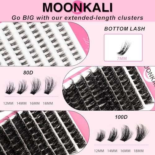 MOONKALI D Curl Lash Clusters 12-18MM with Lower Lashes 80D 100D