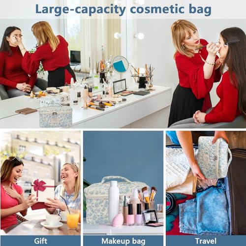 Gosect Large Floral Makeup Bag - Cotton Cosmetic Organizer