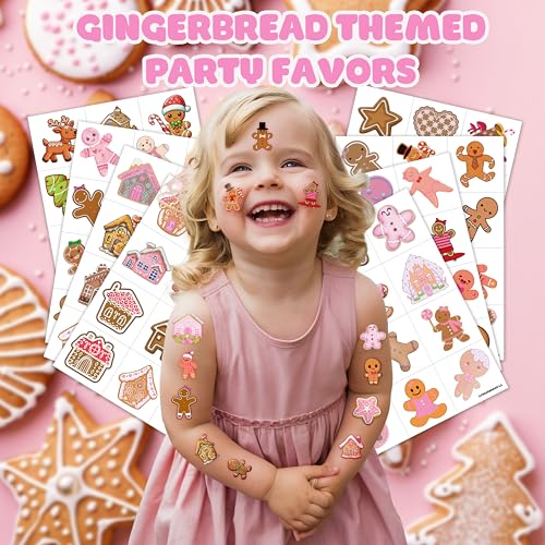 96 Gingerbread Temporary Tattoos | Pink Holiday Party Favors