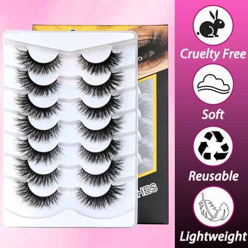 Veleasha Eyelashes Fluffy and Lightweight Fake Eyelashes Natural Look Wispy Faux Mink Lashes 7 Pairs Pack 100% Handmade Luxury Cat Eye Lashes (614)