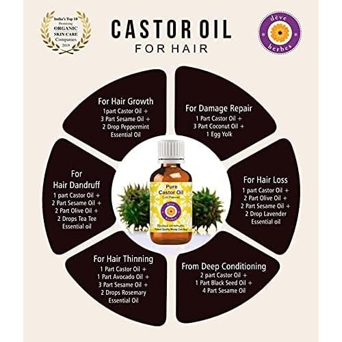 d?ve herbes Castor Oil (Ricinus communis) with Glass Dropper | Cold Pressed | Pure | Pure | Natural | For Diluting Essential oils | For Hair, Skin & Massage | Viscous | Unisex | 50ml (1.69 oz)