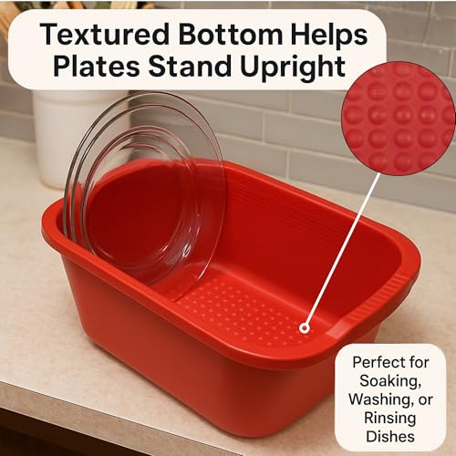 12 Quart Heavy-Duty Red Dishpan for Washing & Soaking