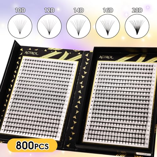 800 Premade Fans Eyelash Extensions 14D 8-15mm Mixed Length Premade Lash Fans C Curl Middle Stem Premade Fans Handmade Volume Premade Lash Extensions Fans Box