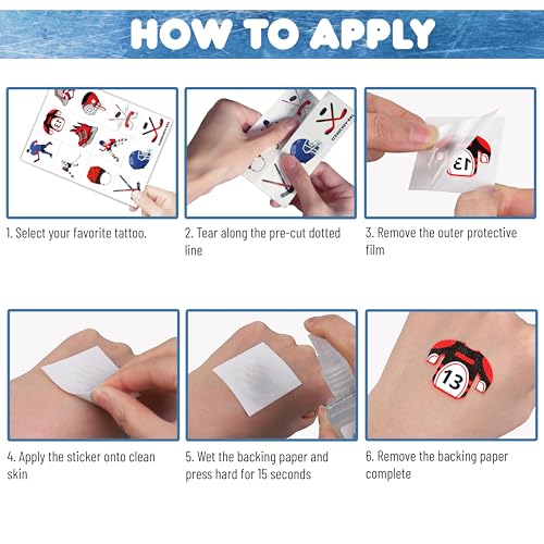 96PC Ice Hockey Temporary Tattoos for Kids – Sports Party Favors