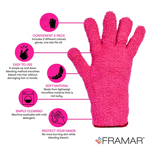 FRAMAR Bleach Blender Microfiber Gloves for Hair Dye & Color (2 Pack)