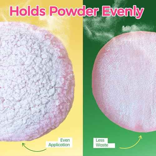 2pcs Powder Puffs, 6'' Body Powder Puff and 5'' Dusting Powder Puff and Container, Extra Large, Fluffy Soft, Washable, Reusable