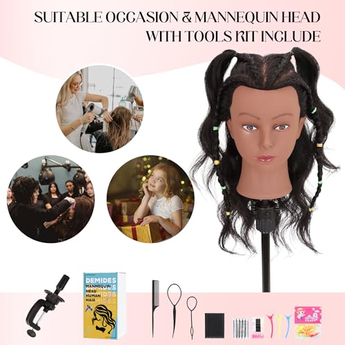 Real Human Hair Mannequin Head 16" Black with Clamp Stand