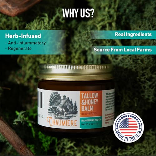 Herb Infused Organic Grass Fed Beef Tallow Honey Balm - Face Moisturizer with Raw Honey & Natural Herbs - Whipped Cream for Dry & Sensitive Skin - 2.5 oz