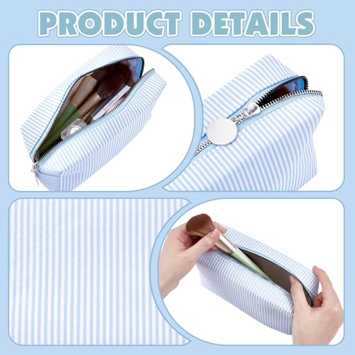 Light Blue 12Pcs Seersucker Makeup Bag Bulk Travel Cosmetic Organizer for Women