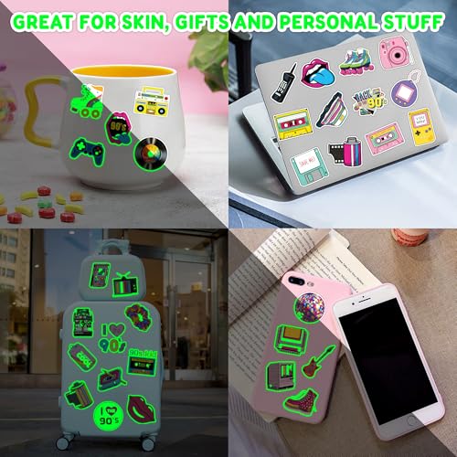 96 PCS Back to the 90s 80s Pre-Cut Luminous Temporary Tattoos for Kids Theme Birthday Party Decorations Supplies Favors Decor Super Cute Retro Stickers Tattoo Gifs for Boys Girls Rewards Carnival