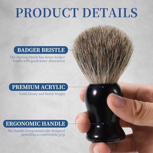 2Pack Badger Hair Shaving Brush - Professional Fast Lather Shaving Cream Brush for Sensitive Skin, Luxury Shave Brush for Men Gift