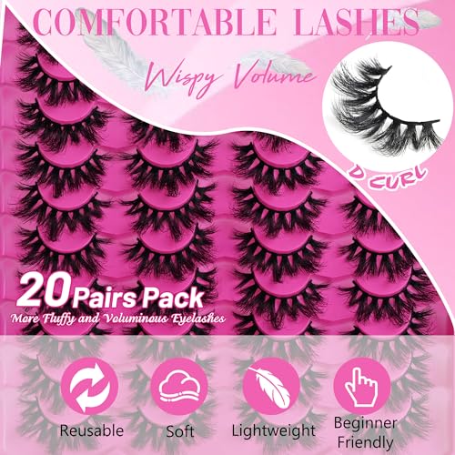 3D Mink Lashes 20 Pairs - Natural Look False Eyelashes