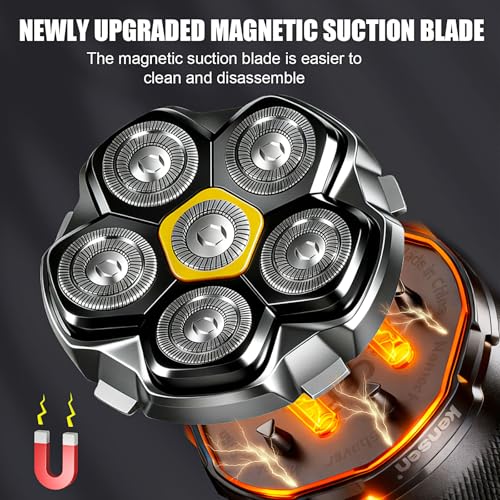 Magnetic 6 Head Shaver Replacement Heads for 6D Magnetic Electric Shaver Razor Universal Shaver Replacement Head for Bald Men and Face (Black(2PACK))