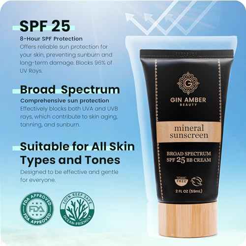 Gin Amber Beauty Mineral Tinted SPF 25 - Toxic Free Face Sunscreen and BB Cream for Women with Sensitive Skin - Revolutionary Zinc Oxide Formula - Improves Fine Lines and Uneven Skin Tone