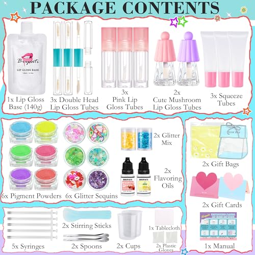 DIY Lip Gloss Making Kit - Make Your Own Lip Glosses Moisturizing DIY Lip Glaze Handmade Glittery Set for Teens Girls Women Makeup Lover Beginner Christmas Birthday Gift