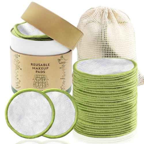 Reusable Bamboo Makeup Remover Pads 28-Pack with Laundry Bag & Storage Box