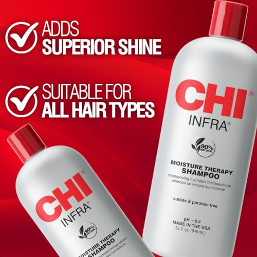 CHI Infra Shampoo, Gently Cleanses Scalp & Hair, Hydrating & Nourishing For All Hair Types, Designed for Heat Damaged Hair, Sulfate, Paraben, & Cruelty-Free, 32 Oz