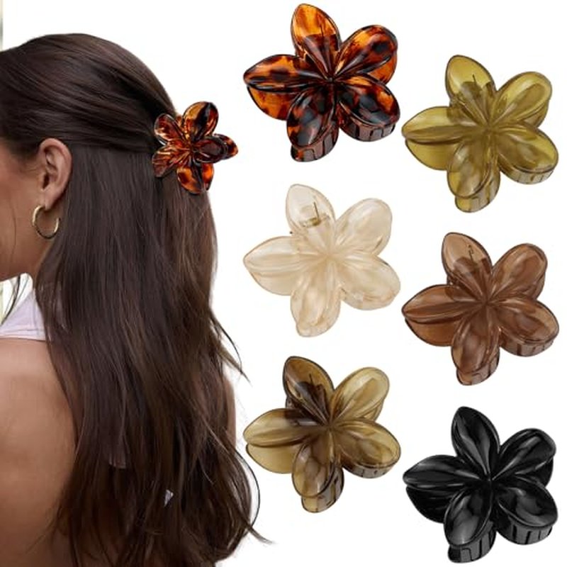 6 Flower Claw Hair Clips for Women - Strong Hold & Stylish