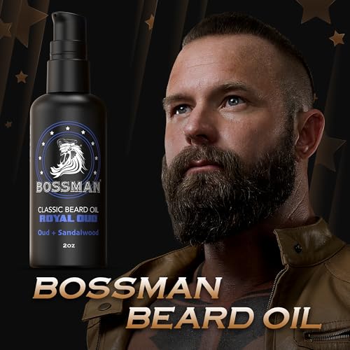 Bossman Organic Mustache & Beard Oil for Men, 2 oz ? Natural Beard Moisturizer with Jojoba, Argan & Avocado Oils (Royal Oud Scent)