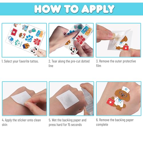 96 PCS Pre-Cut Vet Med Temporary Tattoos for Kids