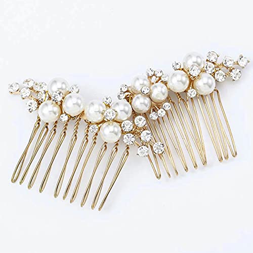 Pearl Rhinestone Bridal Hair Comb Set - Gold Wedding Hair Accessories