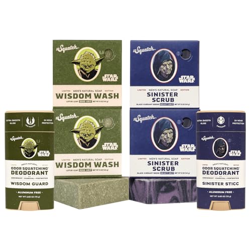 Dr. Squatch Star Wars Bundle - Natural 4 Soap and 2 Deodorant Gift Set - Wisdom Wash, Wisdom Guard, Sinister Scrub, Sinister Sticc