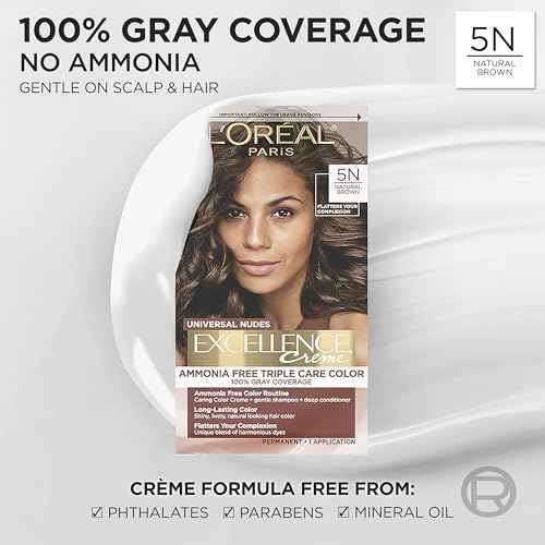 L¡¯Oreal Paris Excellence Universal Nudes Permanent Hair Color, Ammonia Free Hair Dye for Gray Hair Coverage, 5N Natural Brown, 1 Hair Dye Kit