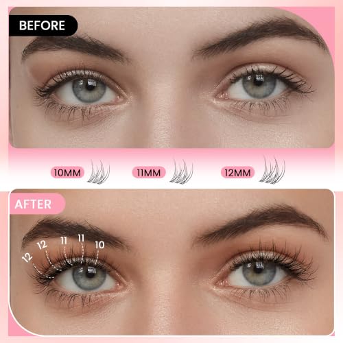 LA MAESII 120Pcs Clear Band Cluster Lashes 10-14mm Natural