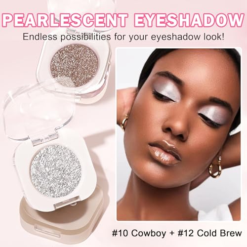 Champagne Pearl & Metallic Silver Single Eyeshadow Duo