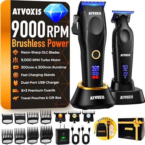 Professional Cordless Hair Clippers Set with DLC Blades & LED Display