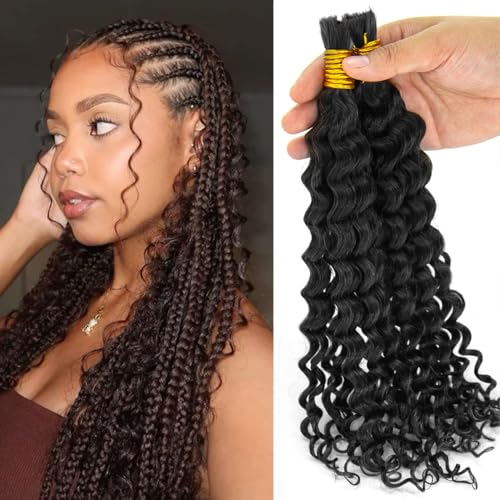 Human Braiding Hair for Boho Braids, 12A Boho Hair for Braiding Knotless Curly Natural Black 20 Inch 100g Unprocessed Brazilian Virgin Human Hair Bulk Tangle-Free Deep Wave Bohemian Braid