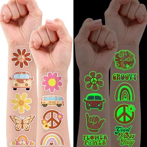 96-Piece Glow-in-Dark Groovy Retro Temporary Tattoos for Kids
