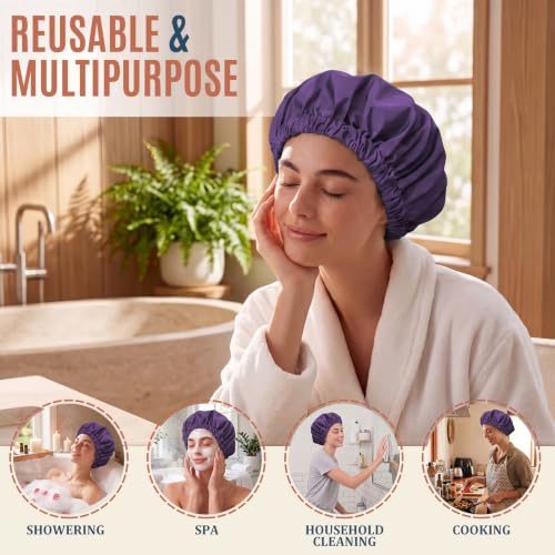 Waterproof Shower Cap for Women | Reusable Bonnet with Wide Elastic Band